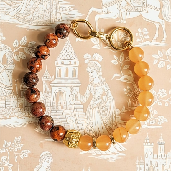 Natural Orange Jade And Brown And Orange Jade In Assymetrical Design Bracelet - Picture 1 of 5